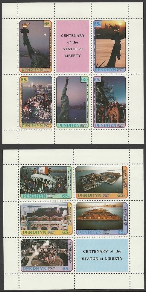 The Penrhyn Island 1987 Statue of Liberty Stamp Sheetlet Set