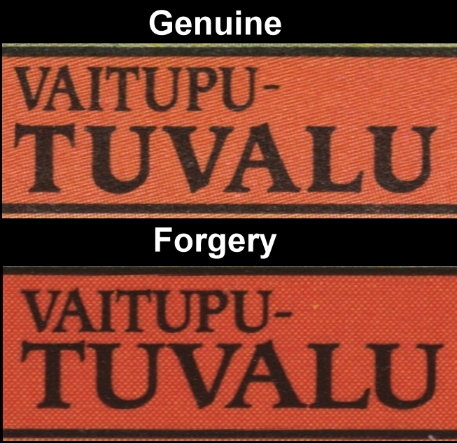 Tuvalu Vaitupu 1985 Butterflies Forgery with Genuine Font Comparison