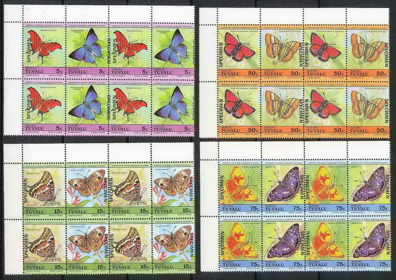 Tuvalu Vaitupu 1985 Butterflies Original print Specimen Stamp Corners