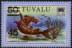 1981 The 1979 Definitive 50c Hammerhead Stamp Surcharged