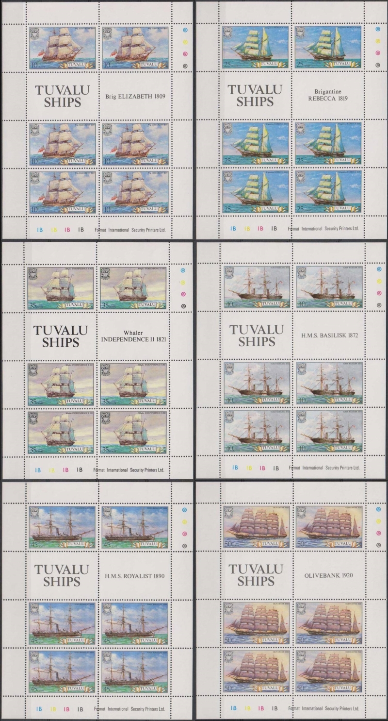 1981 Ships (1st issue) Panes of 6 Plus 2 Labels