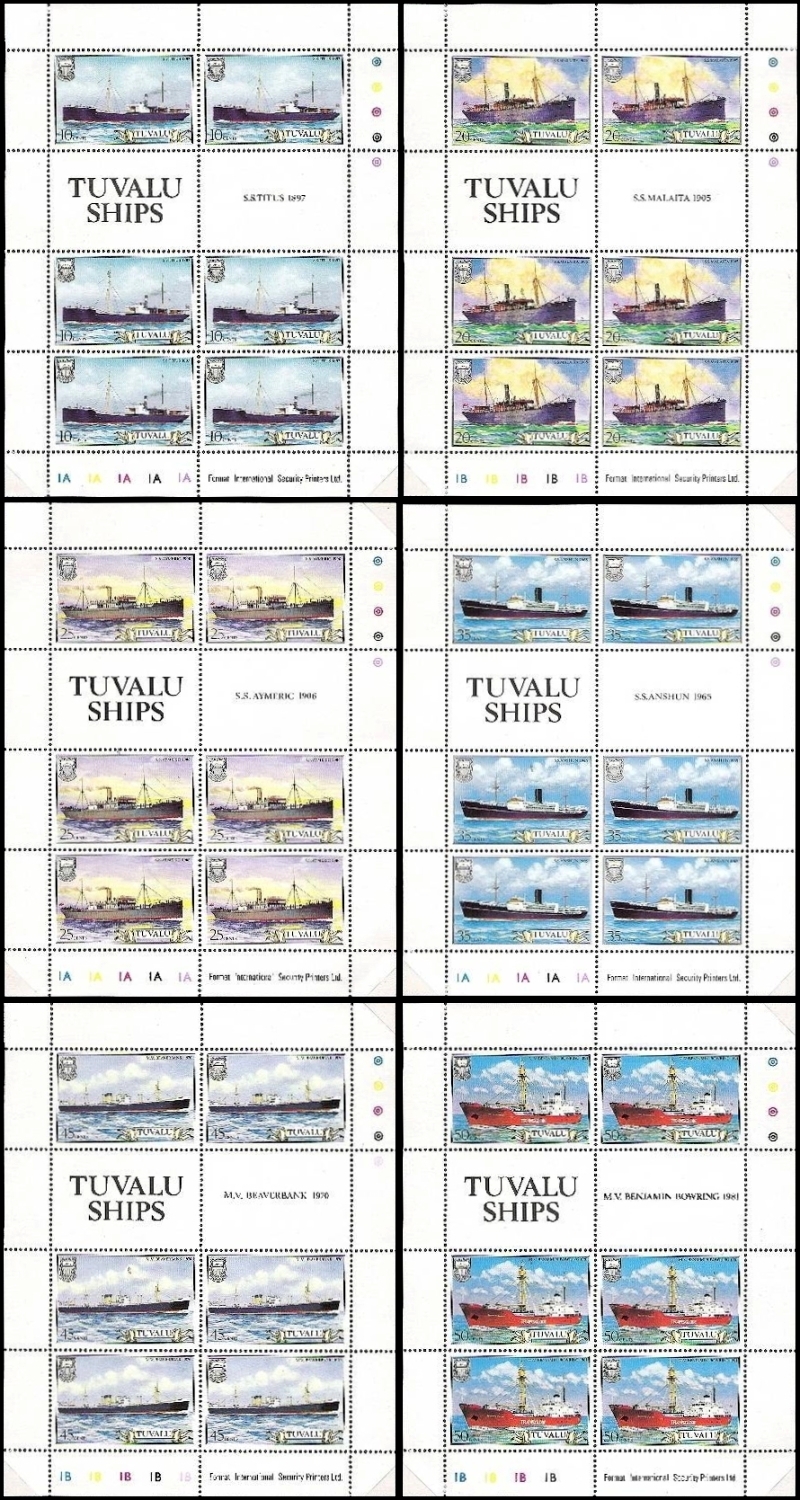 1984 Ships (2nd series)Sheetlets of 6 Plus 2 Labels