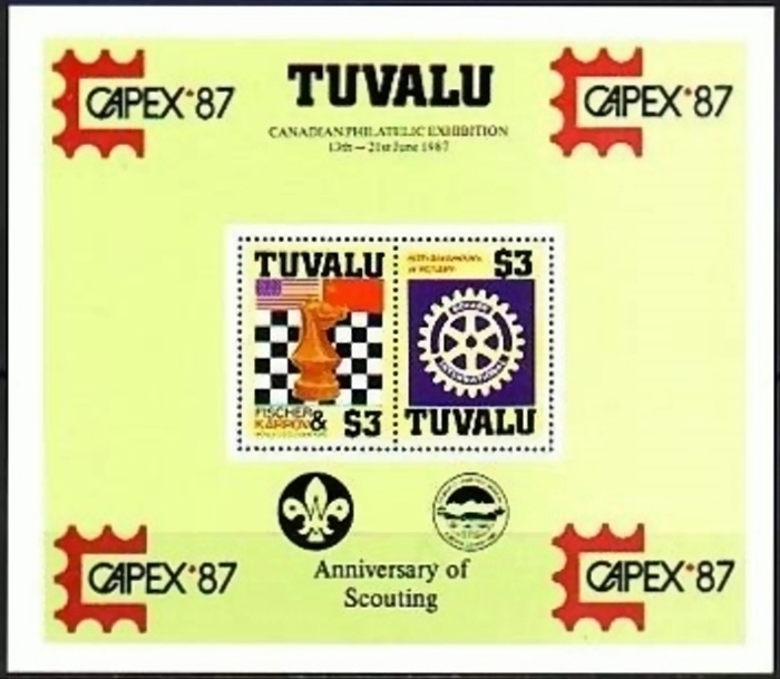 1986 International Events Souvenir Sheet With Unauthorized CAPEX '87 and Canadian Overprints