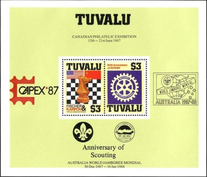 1986 International Events Souvenir Sheet With Unauthorized CAPEX '87 and Australian Overprints
