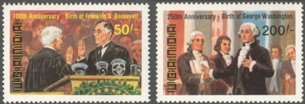 Uganda 1982 George Washington and Franklin D. Roosevelt Stamps