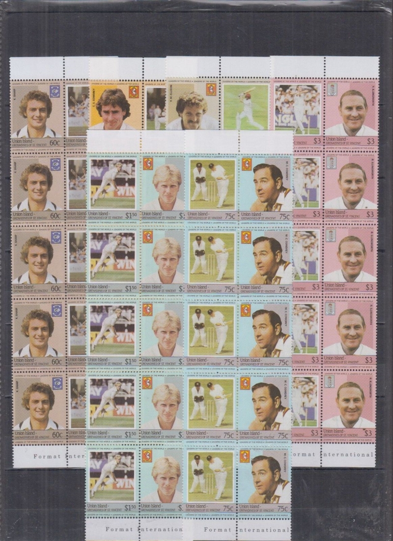 Saint Vincent Union Island 1984 Leaders of the World Cricket Players Stamp Forgery Set Sold by balticamber2011