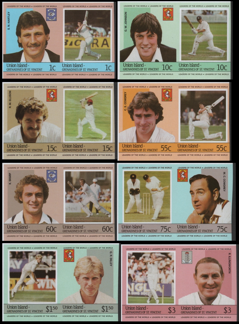 Saint Vincent Union Island 1984 Leaders of the World Cricket Players Stamp Forgery Set