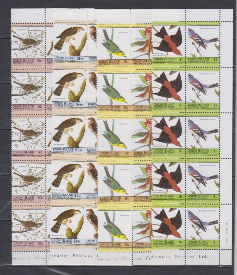 Saint Vincent Union Island 1985 Audubon Birds Forgery Set Sold by asrm10 on eBay Showing Selvage