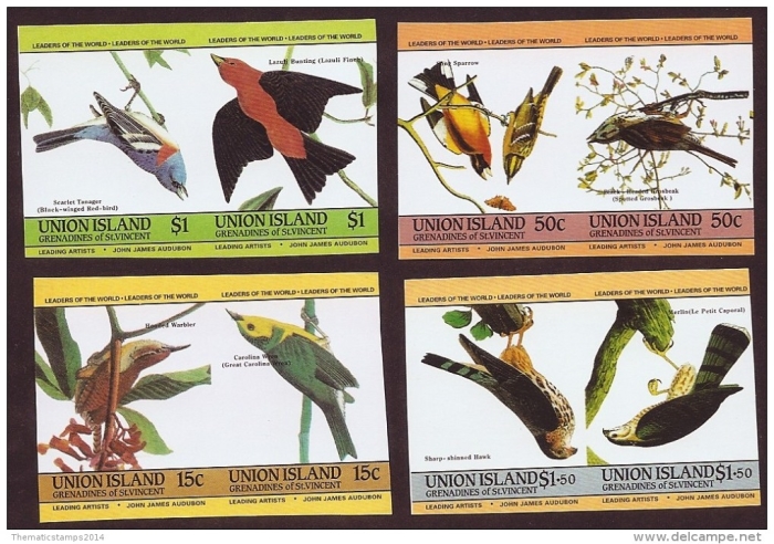 Saint Vincent Union Island 1985 Audubon Birds Imperforate Inverted Frame Error Forgery Set