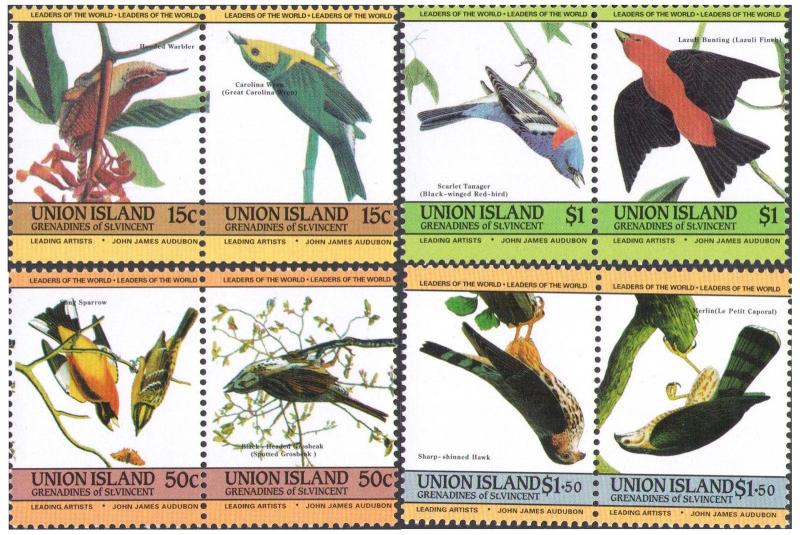 Saint Vincent Union Island 1985 Audubon Birds Fake Inverted Frame Error Set offered by stampbank_of_london on eBay