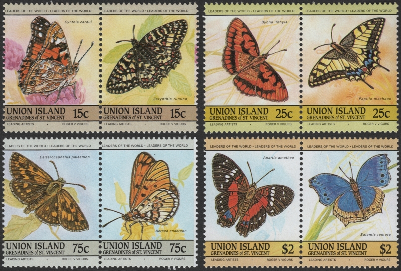 Saint Vincent Union Island 1985 Butterflies Forgery Set