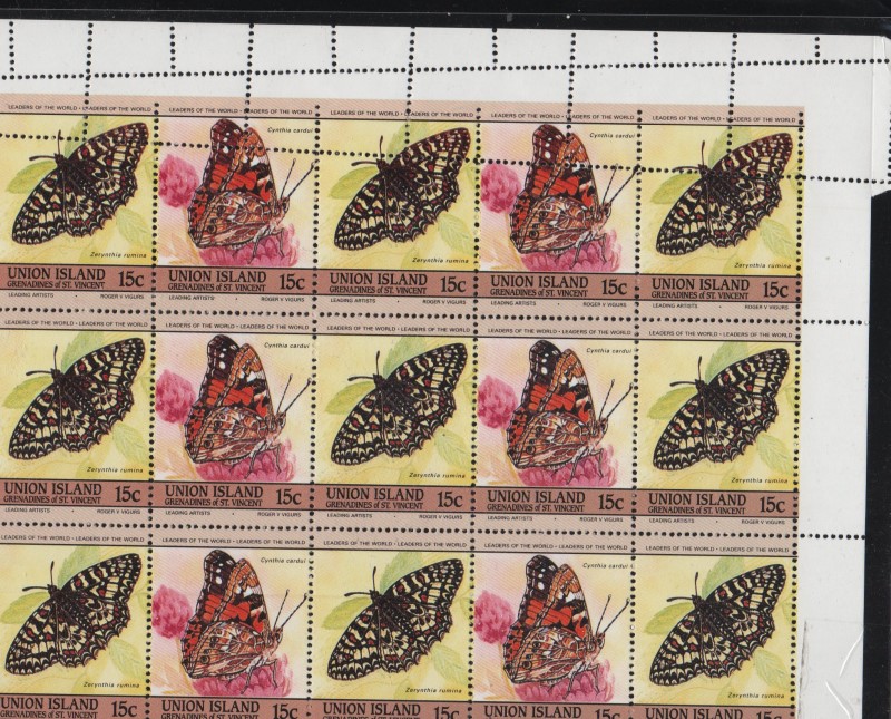 The Unauthorized Reprint Union Island 1985 Butterflies Scott 194 With Perforation Error