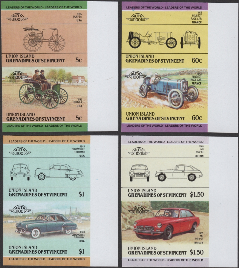 Saint Vincent Union Island 1985 Leaders of the World Automobiles 2nd Series Imperforate Forgery Set