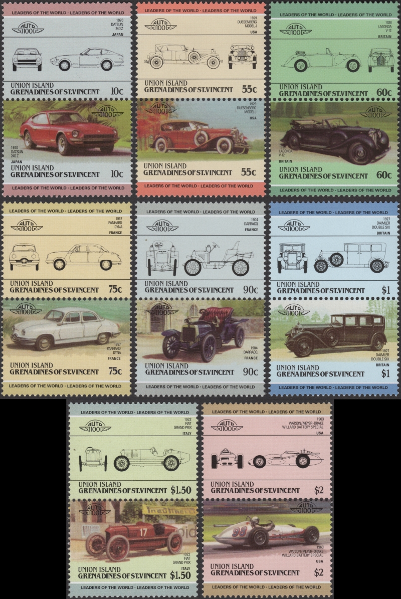 Saint Vincent Union Island 1985 Leaders of the World Automobiles 3rd Series Forgery Set