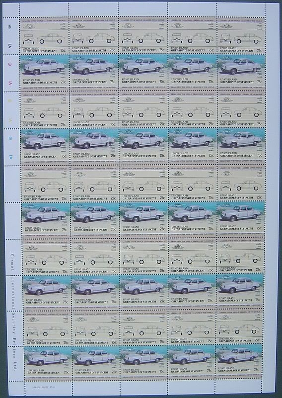 Saint Vincent Union Island 1985 Automobiles Original print Panhard Stamp Pane