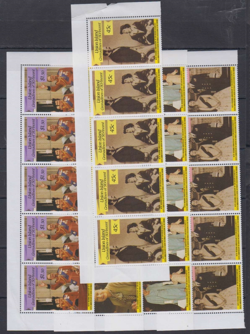 Saint Vincent Union Island 1987 Queen Elizabeth 40th Wedding Anniversary Perforated Stamp Forgery Lot Sold by balticamber2011 on eBay