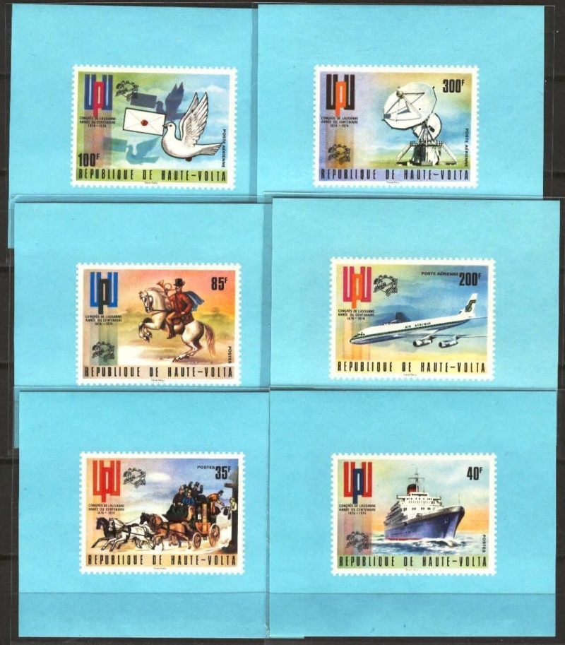 Upper Volta 1974 Centenary of the U.P.U. (1st issue) Deluxe Sheetlet Set with Blue Background