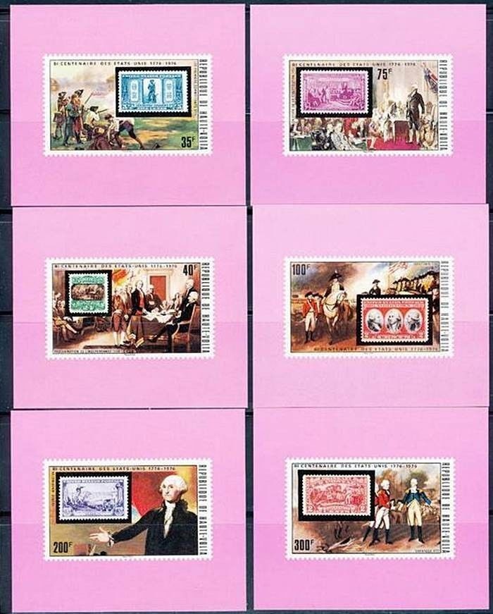 Upper Volta 1975 American Bicentennial (1st issue) Deluxe Sheetlet Set with Pink Background