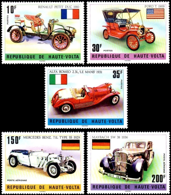 Upper Volta 1975 Flags and Old Cars Stamps