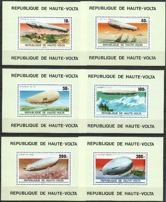 Upper Volta 1976 75th Anniversary of the Zeppelin Deluxe Sheetlet Set with Pale Green Background