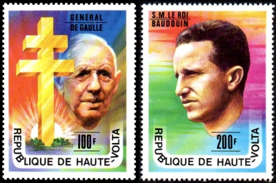 Upper Volta 1977 General De Gaulle and King Baudouin Stamps