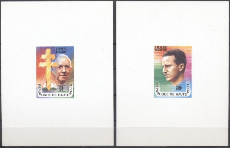 Upper Volta 1977 General De Gaulle and King Baudouin Deluxe Sheetlets with White Background
