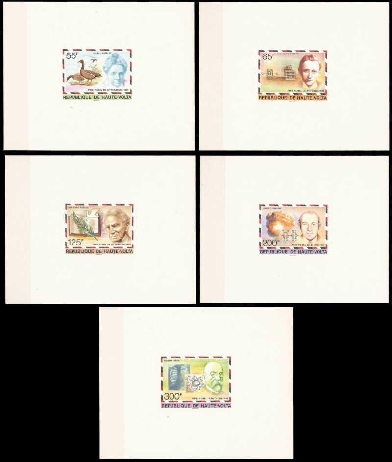 Upper Volta 1977 Nobel Prize Winners Deluxe Sheetlets with White Background