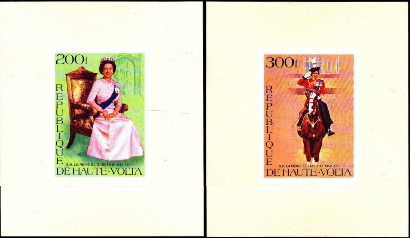 Upper Volta 1977 25th Anniversary of the Reign of Queen Elizabeth II Deluxe Sheetlet Set with White Background