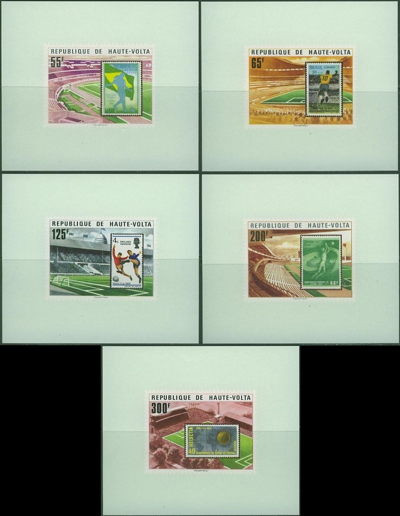 Upper Volta 1977 11th World Cup Soccer Championship Deluxe Sheetlet Set with Green Background