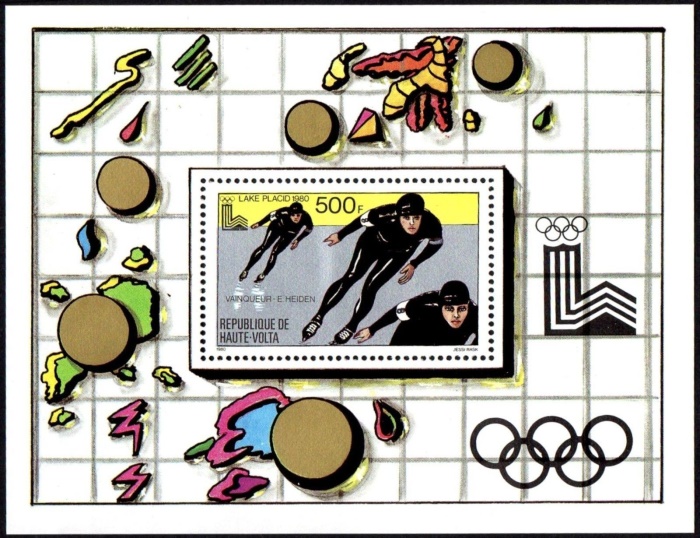 Upper Volta 1980 Winter Olympic Games Medal Winners, Lake Placid Souvenir Sheet