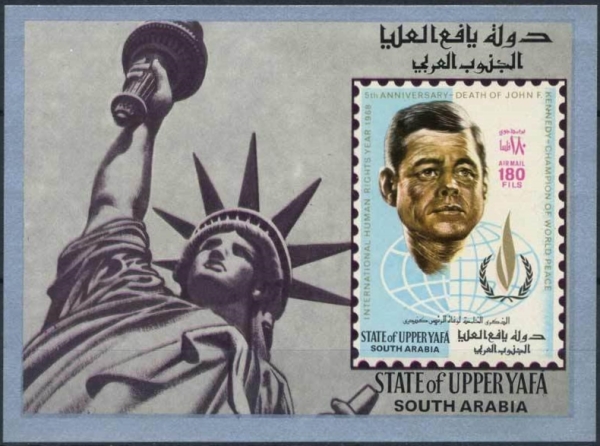 Upper Yafa 1967 5th Death Anniversary of John F. Kennedy Block 9 Souvenir Sheet