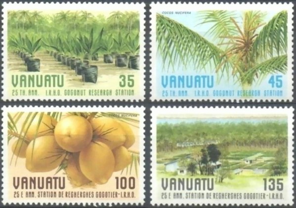 1987 25th Anniversary of the I.R.H.O. coconut Research Station Stamps