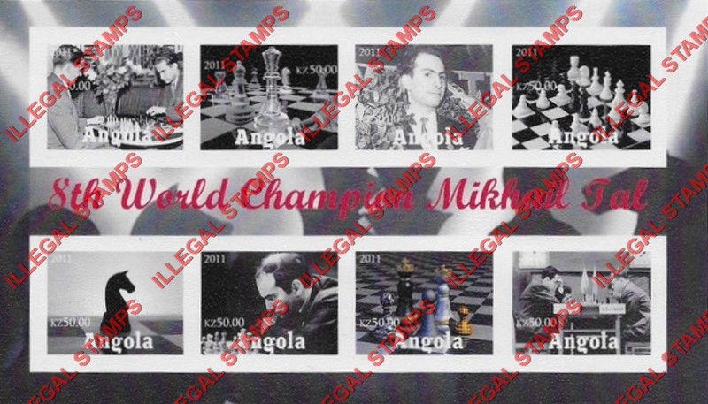 Angola 2011 Chess Illegal Stamp Souvenir Sheet of 8