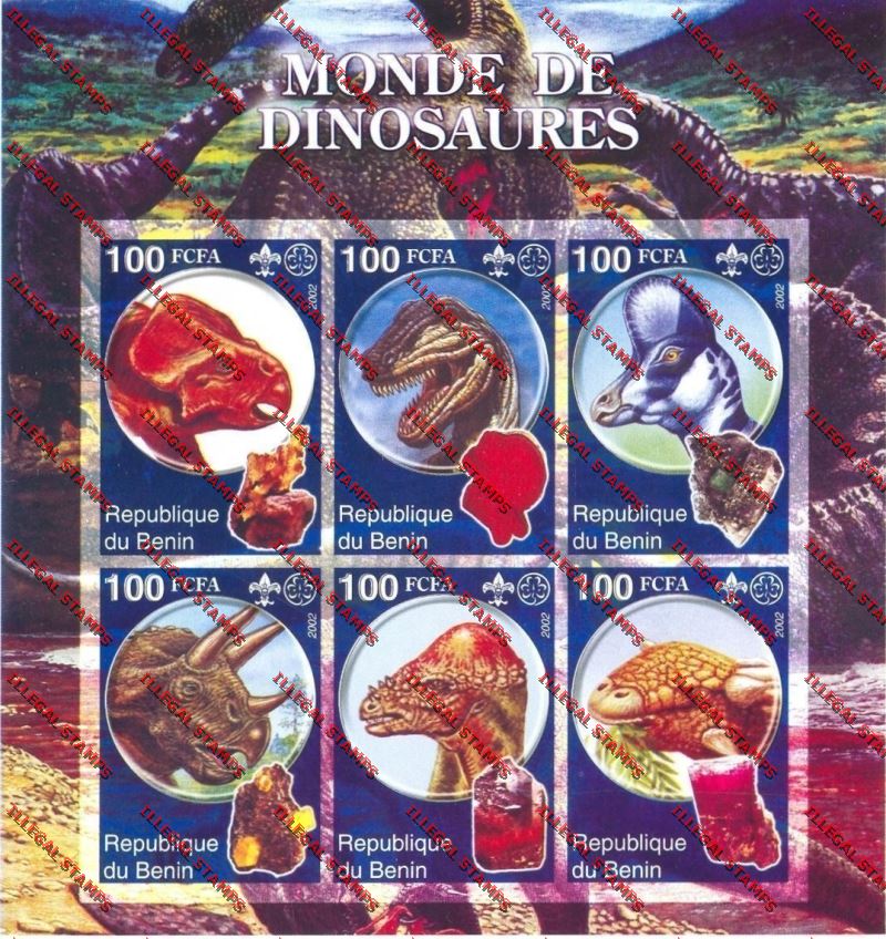 Benin 2002 Dinosaurs with Scouts Emblems Illegal Stamp Miniature Sheet