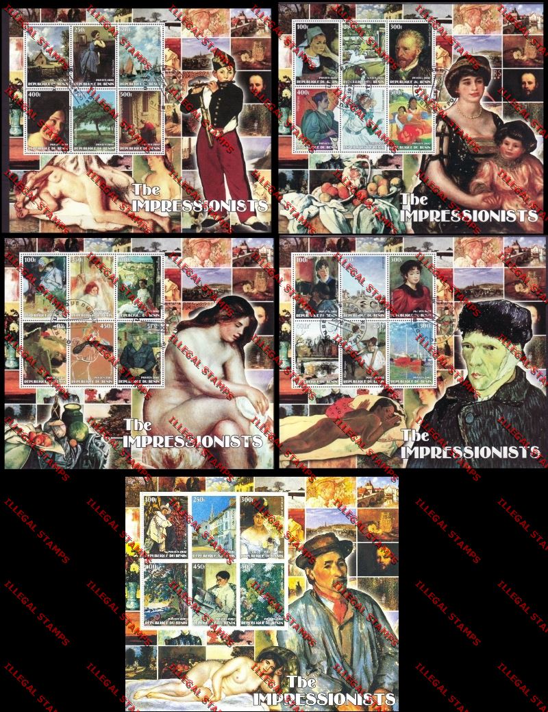 Benin 2002 The Impressionists Illegal Stamp Souvenir Sheetlets of Six