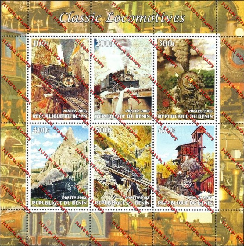 Benin 2003 Classic Locomotives Illegal Stamp Sheetlet of Six
