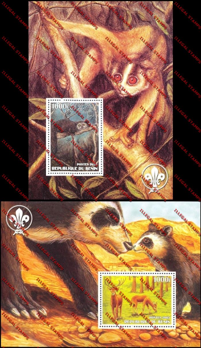 Benin 2003 Endangered Animals with Scouts Logo Illegal Stamp Souvenir Sheets