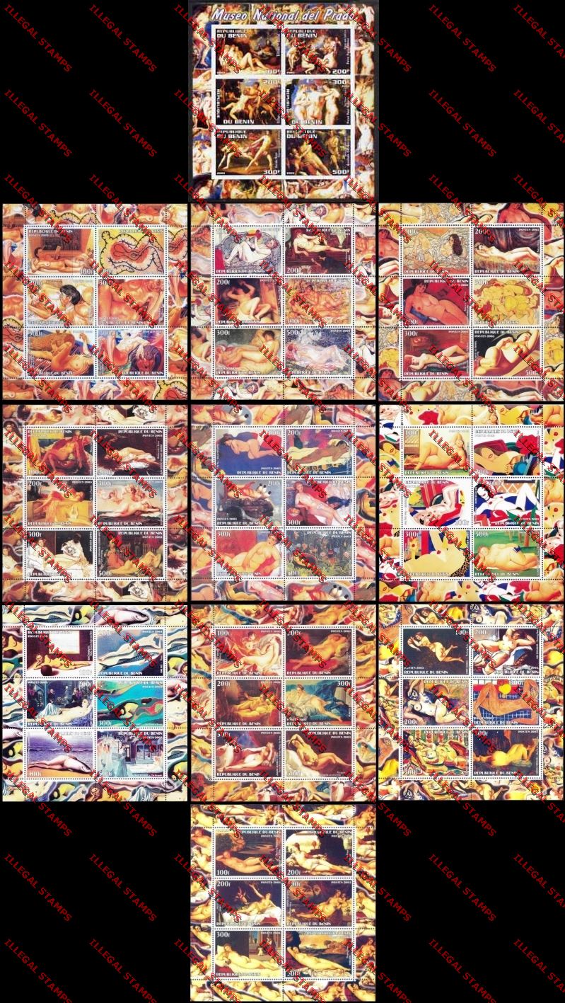 Benin 2003 Famous Nude Paintings Illegal Stamp Sheetlets of Six