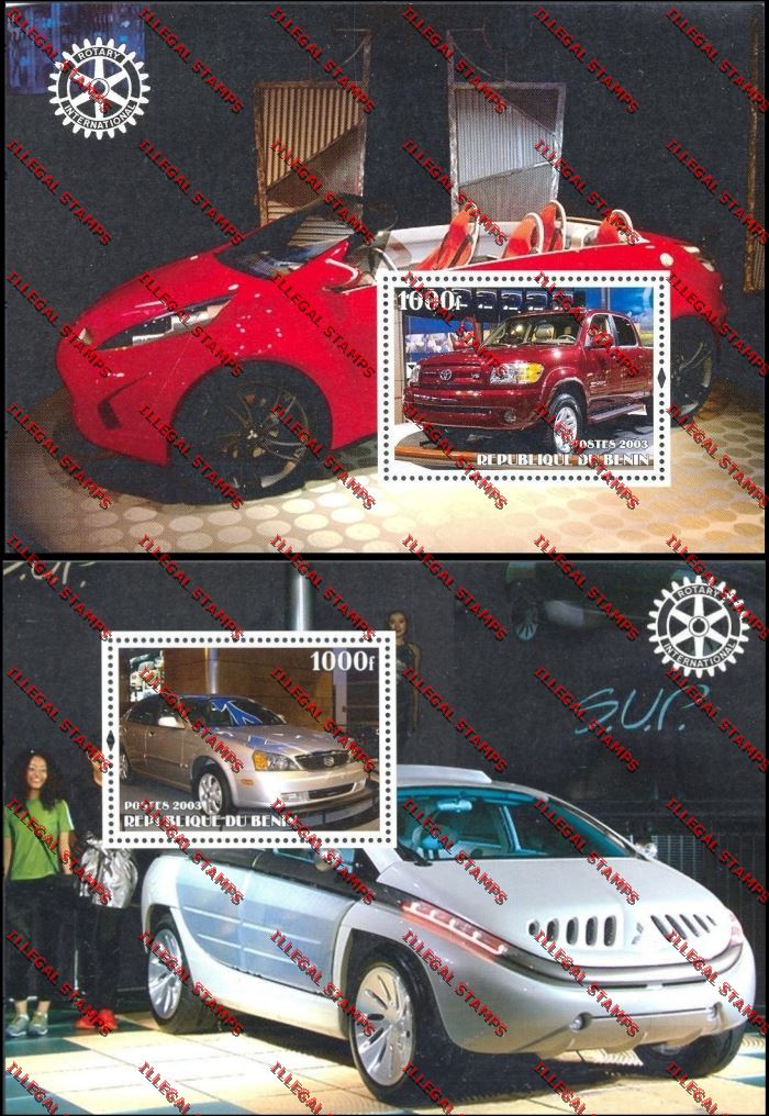 Benin 2003 Modern Cars with Rotary Emblem Illegal Stamp Souvenir Sheets