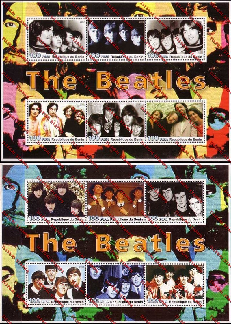 Benin 2003 The Beatles Illegal Stamp Souvenir Sheetlets of Six