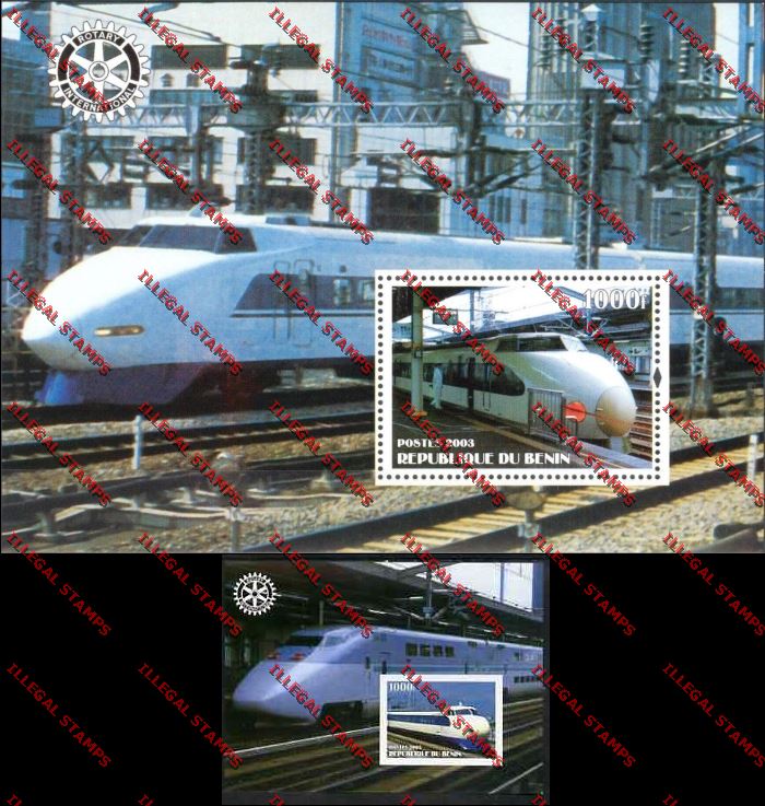 Benin 2003 Modern Trains with Rotary International Emblem Illegal Stamp Souvenir Sheets