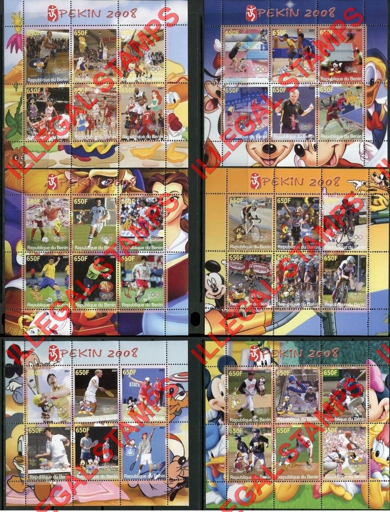 Benin 2007 Olympic Games Illegal Stamp Souvenir Sheets of 6