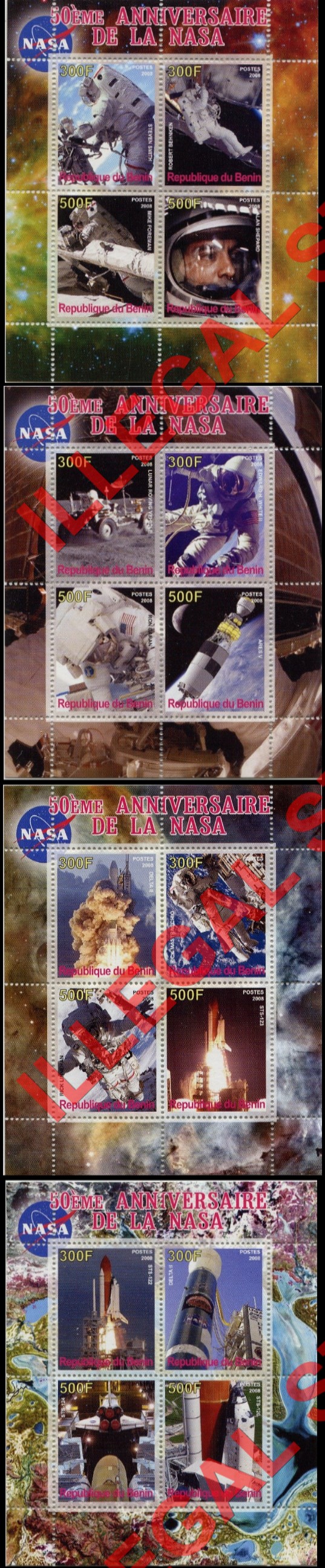 Benin 2008 Space NASA Illegal Stamp Souvenir Sheets of 4