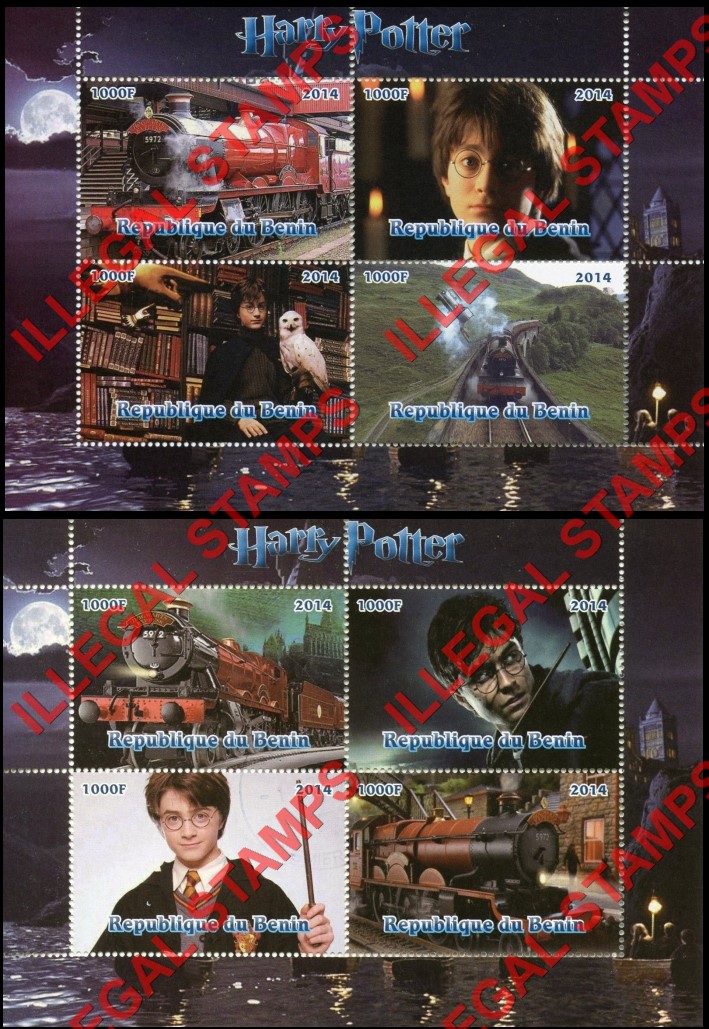 Benin 2014 Harry Potter Illegal Stamp Souvenir Sheets of 4