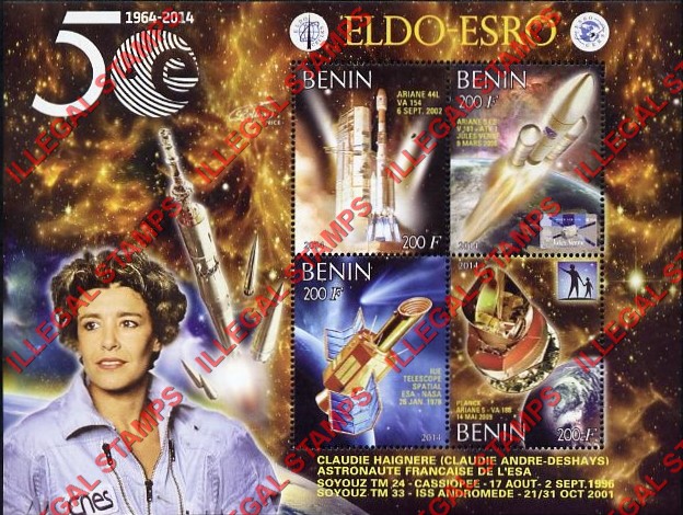 Benin 2014 Space Claudie Haignere Illegal Stamp Souvenir Sheet of 4