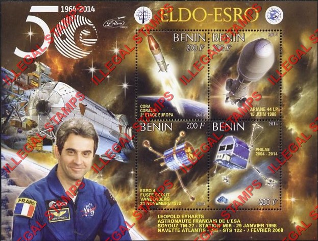 Benin 2014 Space Leopold Eyharts Illegal Stamp Souvenir Sheet of 4