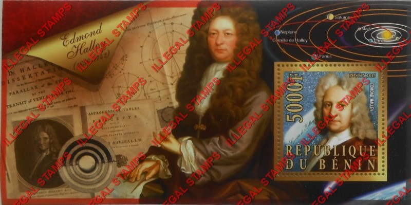 Benin 2015 Leaders Edmond Halley Illegal Stamp Souvenir Sheet of 1