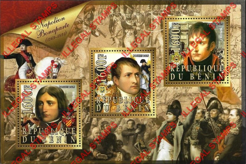 Benin 2015 Leaders Napoleon Bonaparte Illegal Stamp Souvenir Sheet of 3