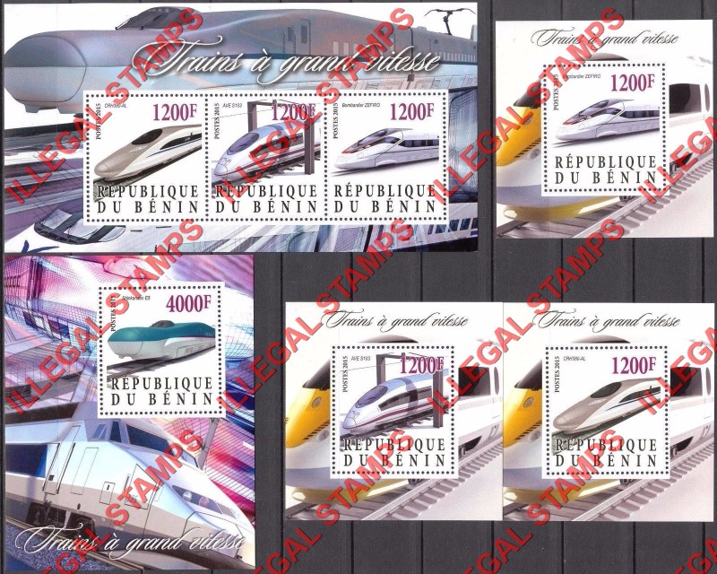 Benin 2015 Locomotives Modern Illegal Stamp Souvenir Sheets of 3 and 1