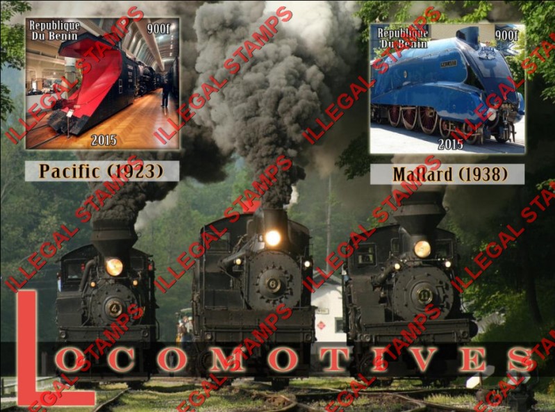 Benin 2015 Locomotives Illegal Stamp Souvenir Sheet of 2